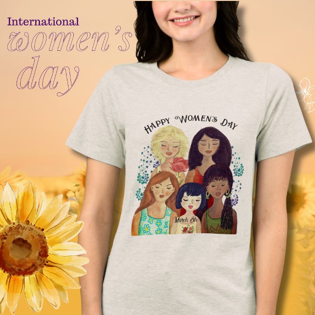 T-shirt En Tri-matière Personnage multiethnique féminin T-shirt IWD (Multi-ethnic woman characters IWD T-Shirt Tri-Blend Shirt)