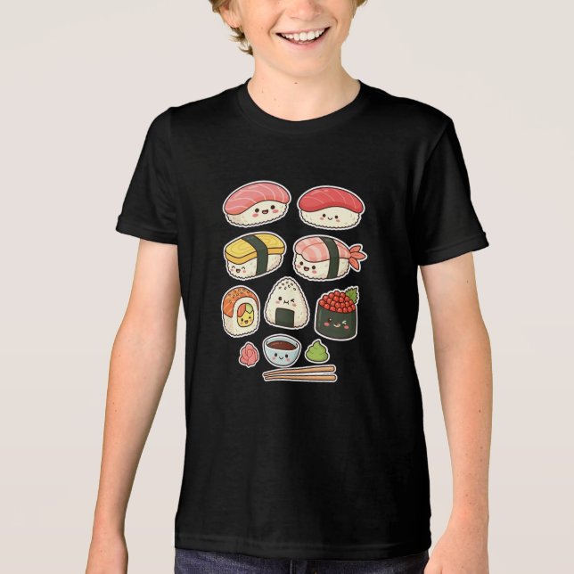 T-shirt En Tri-matière Personnages de sushi Kawaii mignons - Amateur de n (Recto)