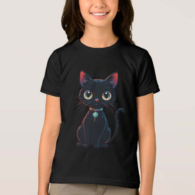 T-shirt En Tri-matière Petit Chat Noir Effrayant (Recto)