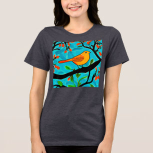 T-shirt En Tri-matière Petit oiseau orange sur une branche de fleurs