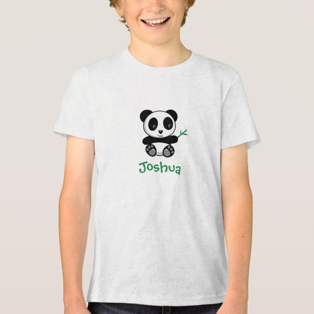 T-shirt En Tri-matière Petit Panda mignonne avec bâton en bambou (Recto)