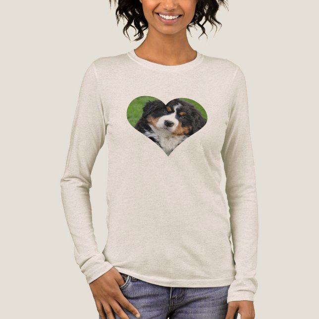 T-shirt En Tri-matière Photo personnalisée HEART Chien Maman manche longu (Recto)