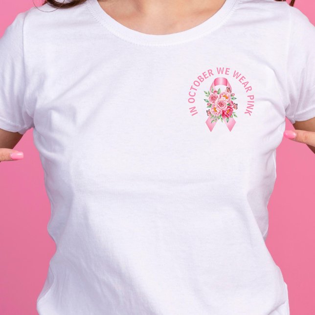 T-shirt En Tri-matière Pink Ribbon Sensibilisation au cancer du sein (In October We Wear Pink t-shirt mockup)