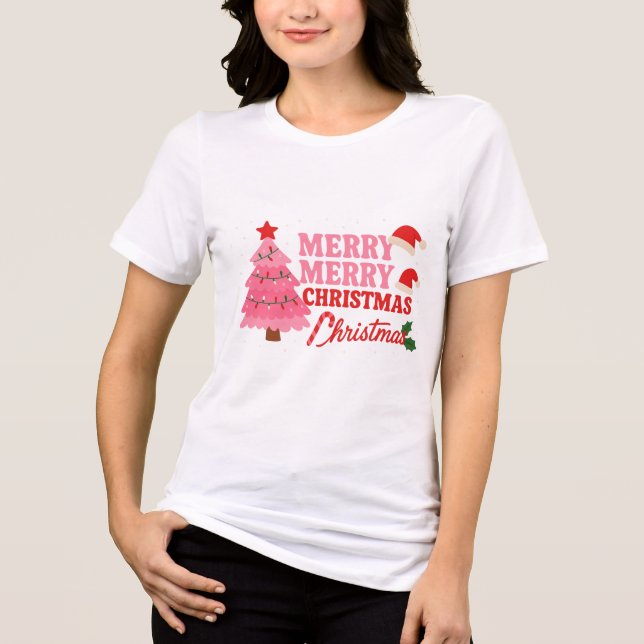 T-shirt En Tri-matière Pink Tree & Bold Merry #christmastree #xmas (Recto)