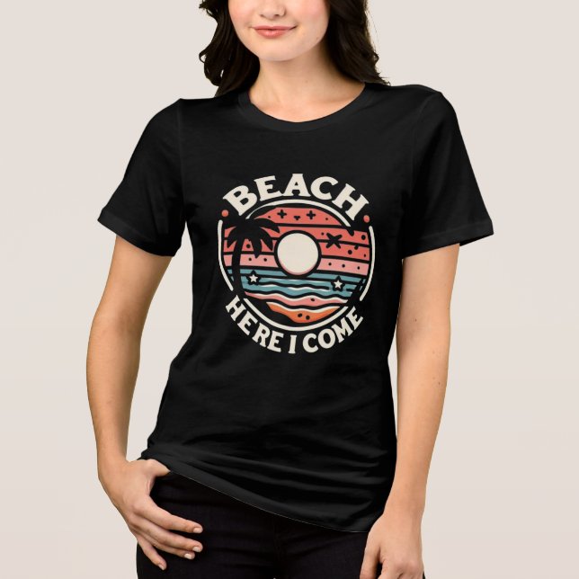 T-shirt En Tri-matière Plage, j'arrive, coucher de soleil rétro (Recto)