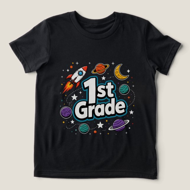 T-shirt En Tri-matière Planètes de fusée spatiale de 1re année (Design Recto)