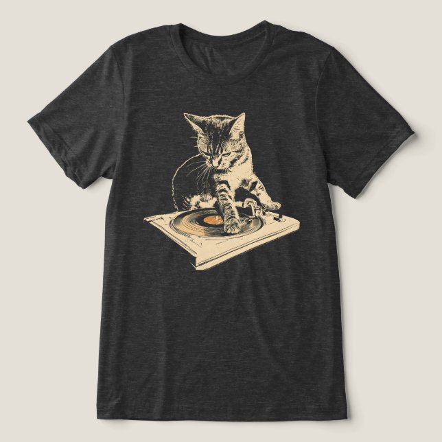 T-shirt En Tri-matière Platine vinyle de chat DJ (Design Recto)