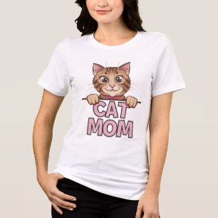 T-shirt En Tri-matière Playful Cat Peeking Design - "CAT MOM" Cute and Fu