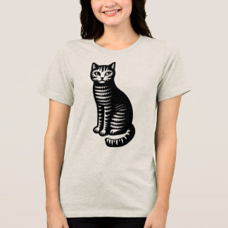 T-shirt En Tri-matière Playful Cat Woodcut Style