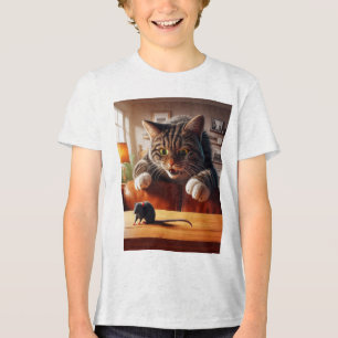 T-shirt En Tri-matière Playful Chat Poncing sur la souris - Drôle dessin 