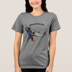 T-shirt En Tri-matière Plongeur vintage combattant un requin sur un URM d