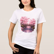 Pont en bois avec fleurs de cerisier