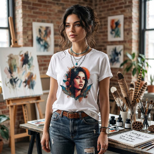 T-shirt En Tri-matière Portrait Artistique d'Esprit Bohème au Papillon Ét