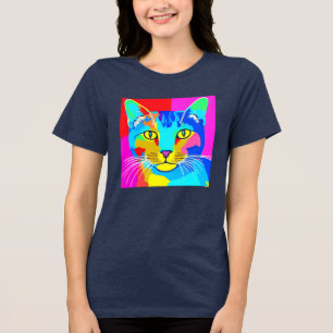 T-shirt En Tri-matière Portrait de chat Pop Art multicolore