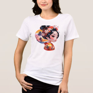 T-shirt En Tri-matière Portrait de geisha Temple floral japonais Art couc