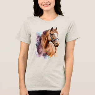 T-shirt En Tri-matière Portrait de tête de cheval brun à l'aquarelle