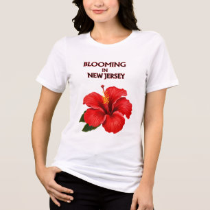 T-SHIRT EN TRI-MATIÈRE POUR L'AMOUR DE L'HIBISCUS ROUGE FÉMININ FLORAL BL
