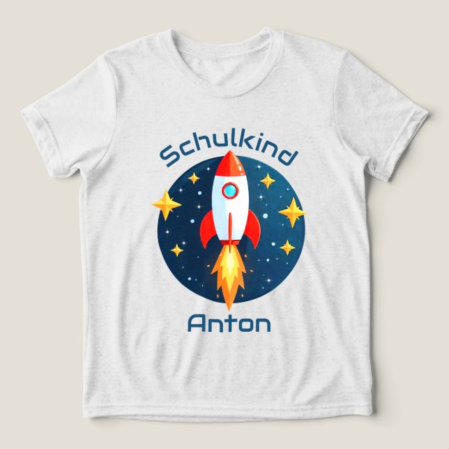 T-shirt En Tri-matière Première rentrée - Fusée étoiles jaunes - Enfant s (Design Recto)