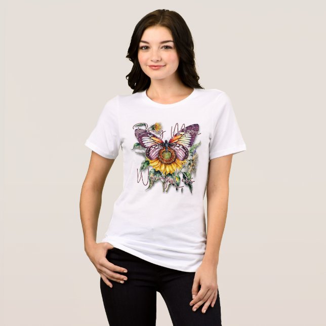 T-shirt En Tri-matière Priez plus de souci moins papillon (Recto plein)