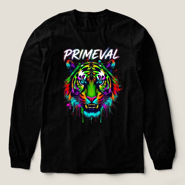 T-shirt En Tri-matière Primeval Neon Tiger Bella+Canvas Tri-Blend Long Sl (Motif devant)
