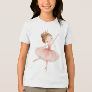 T-shirt En Tri-matière Princesse Ballerine Rose Couronne Dorée Art Aquare