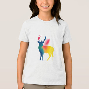 T-shirt En Tri-matière Pulvérisateur coloré Peinture Cerf Silhouette Enfa