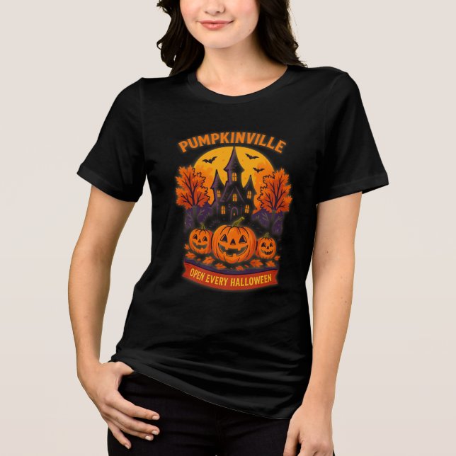 T-shirt En Tri-matière Pumpkinville Haunted House Spooky Fall (Recto)