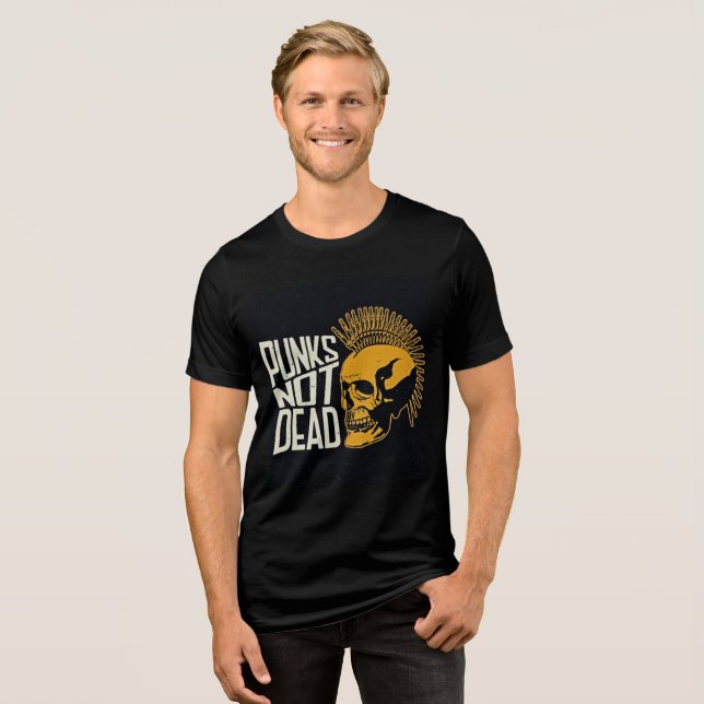 T-shirt En Tri-matière Punks pas mort Rétro crâne Tri-Blend Tee (Recto plein)