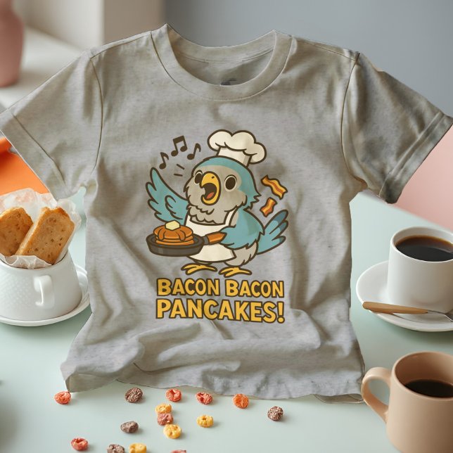 T-shirt En Tri-matière Quaker Parrot Chef chanter Bacon Pancakes Drôle (Quaker Parrot breakfast chef & meme star! Birb shirt shows a Monk Parakeet singing Bacon Pancakes.)