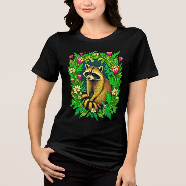 T-shirt En Tri-matière Raccoon au milieu du jardin Fleur sauvage (Recto)