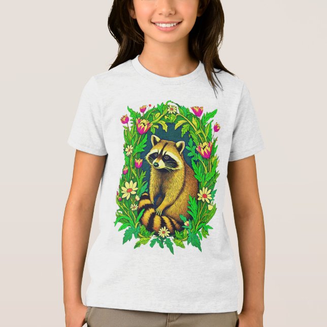 T-shirt En Tri-matière Raccoon au milieu du jardin Fleur sauvage (Recto)