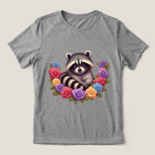 T-shirt En Tri-matière Raccoon entouré de Roses colorés et dynamiques
