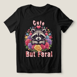 T-shirt En Tri-matière Raccoon mignon avec Fleurs et Coeurs colorés