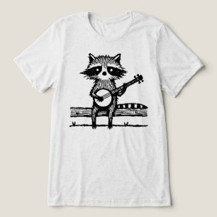 T-shirt En Tri-matière Raton laveur vintage en linogravure assis sur une