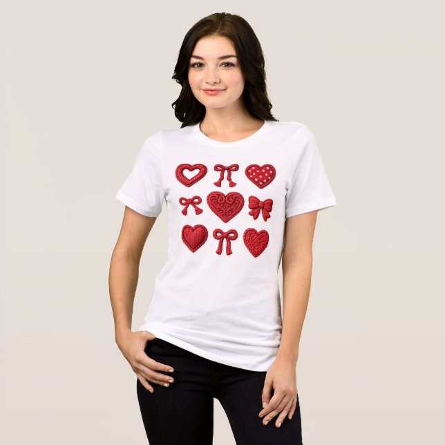 T-shirt En Tri-matière Red 3D Texture Hearts and Bows Coquette Aesthetic  (Recto plein)
