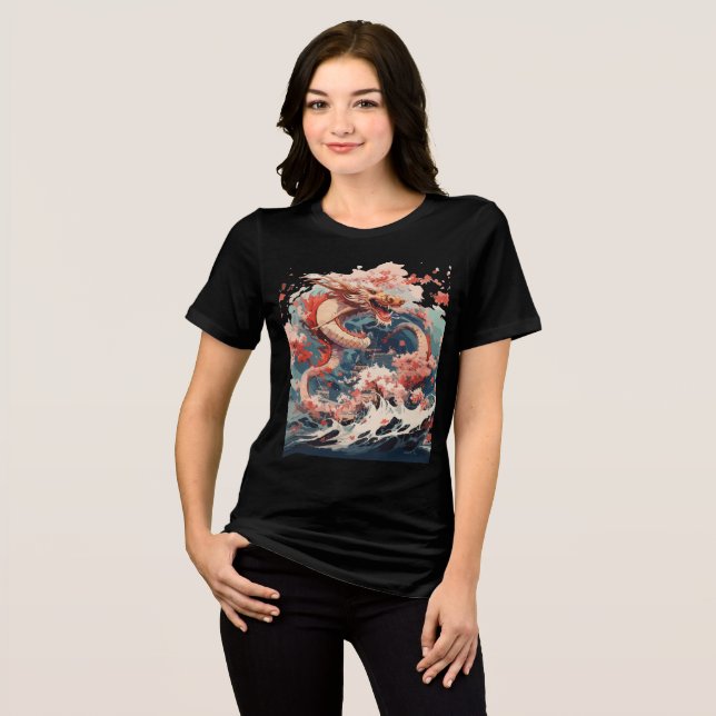 T-shirt En Tri-matière Red and Gold Dragon Over Stormy Sea (Recto plein)