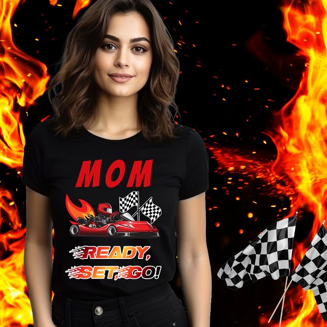 T-shirt En Tri-matière Red | Black Go Kart Racing Anniversaire (Red and Black Go Kart Racing Kid's Birthday "Mom" "Ready, Set, Go!" Tshirt)