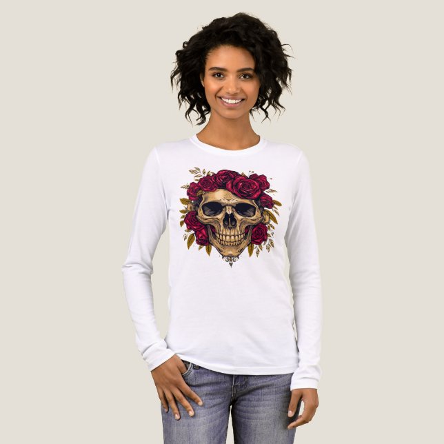 T-shirt En Tri-matière Red Rose Skull | Gothic Halloween Tee (Recto complet)