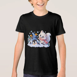 T-shirt En Tri-matière Renard arctique et manchot mignons jouant dans la 