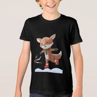 T-shirt En Tri-matière Renard de dessin animé de patinage sur glace