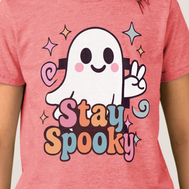 T-shirt En Tri-matière Restez Éffrayant Super Fantôme Retro Pastel Hallow (Celebrate Halloween season in style with this groovy ghost stay spooky design.)