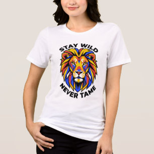 T-shirt En Tri-matière Restez Sauvage Jamais Dompté Géométrique Lion Grap