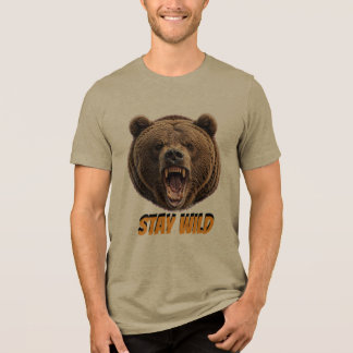 T-shirt En Tri-matière RESTEZ SAUVAGE Ours Grizzly Rugissant - Sauvage O