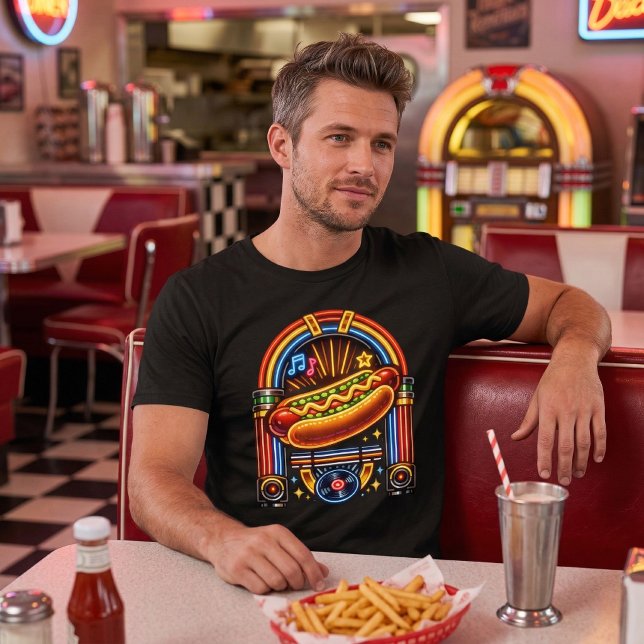T-shirt En Tri-matière Retro 1950s Diner - Neon Jukebox Hot Dog (Créateur téléchargé)