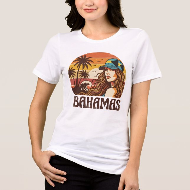 T-shirt En Tri-matière Retro Bahamas Beach Women Summer Vacation Sunset  (Recto)