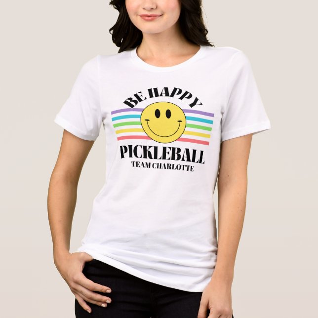 T-shirt En Tri-matière Retro Be Happy Face Pickleball Rainbow Anniversair (Recto)
