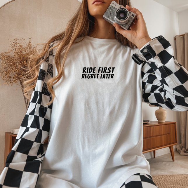 T-shirt En Tri-matière Retro bike Girl Irony black (Retro vibe with a vintage bike graphic and the fun saying "Ride First, Regret Later" )