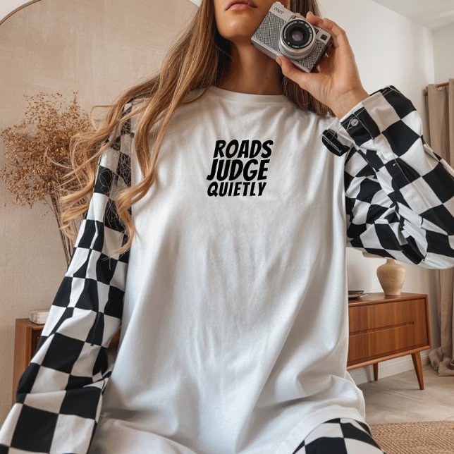 T-shirt En Tri-matière Retro bike Girl Irony black (It features a cute, retro bike design and the fun saying "Roads Judge Quietly." )