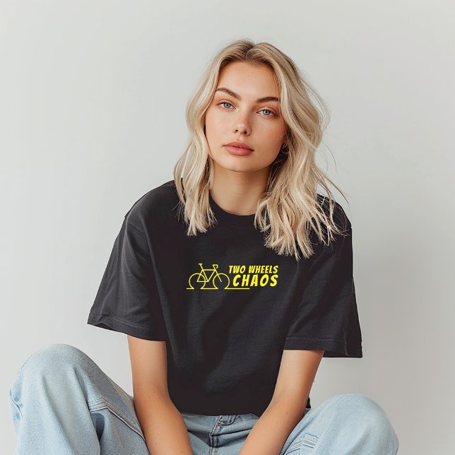 T-shirt En Tri-matière Retro bike Girl Irony black yellow (Retro bike Girl Irony Shirt. A fun retro bike graphic and the  saying "Two Wheels, Chaos".)