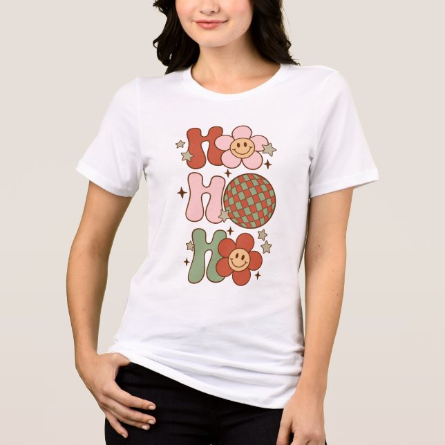 T-shirt En Tri-matière Retro Christmas Ho Ho Happy Face et Disco Ball (Recto)